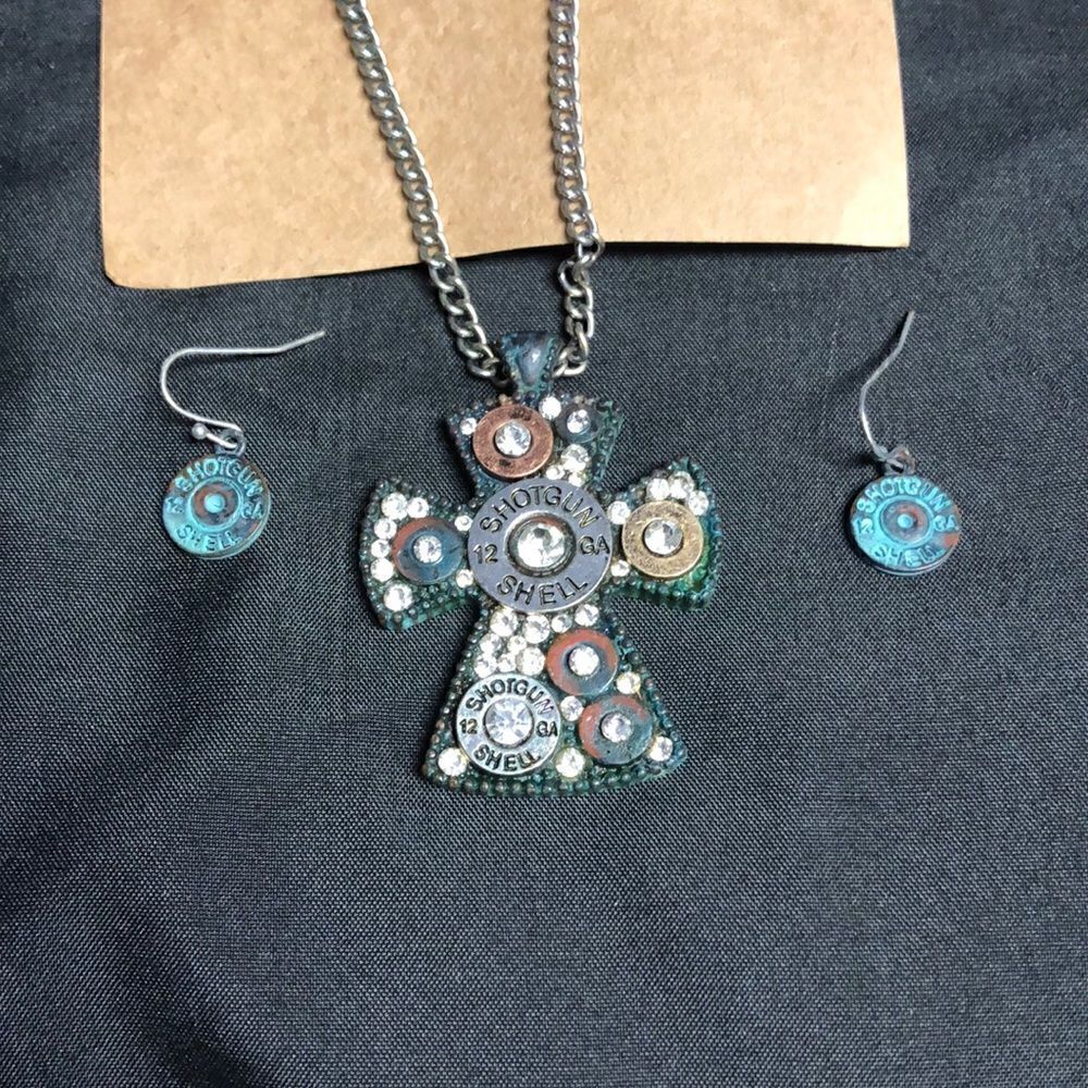 Shotgun shell handmade necklace and earring set